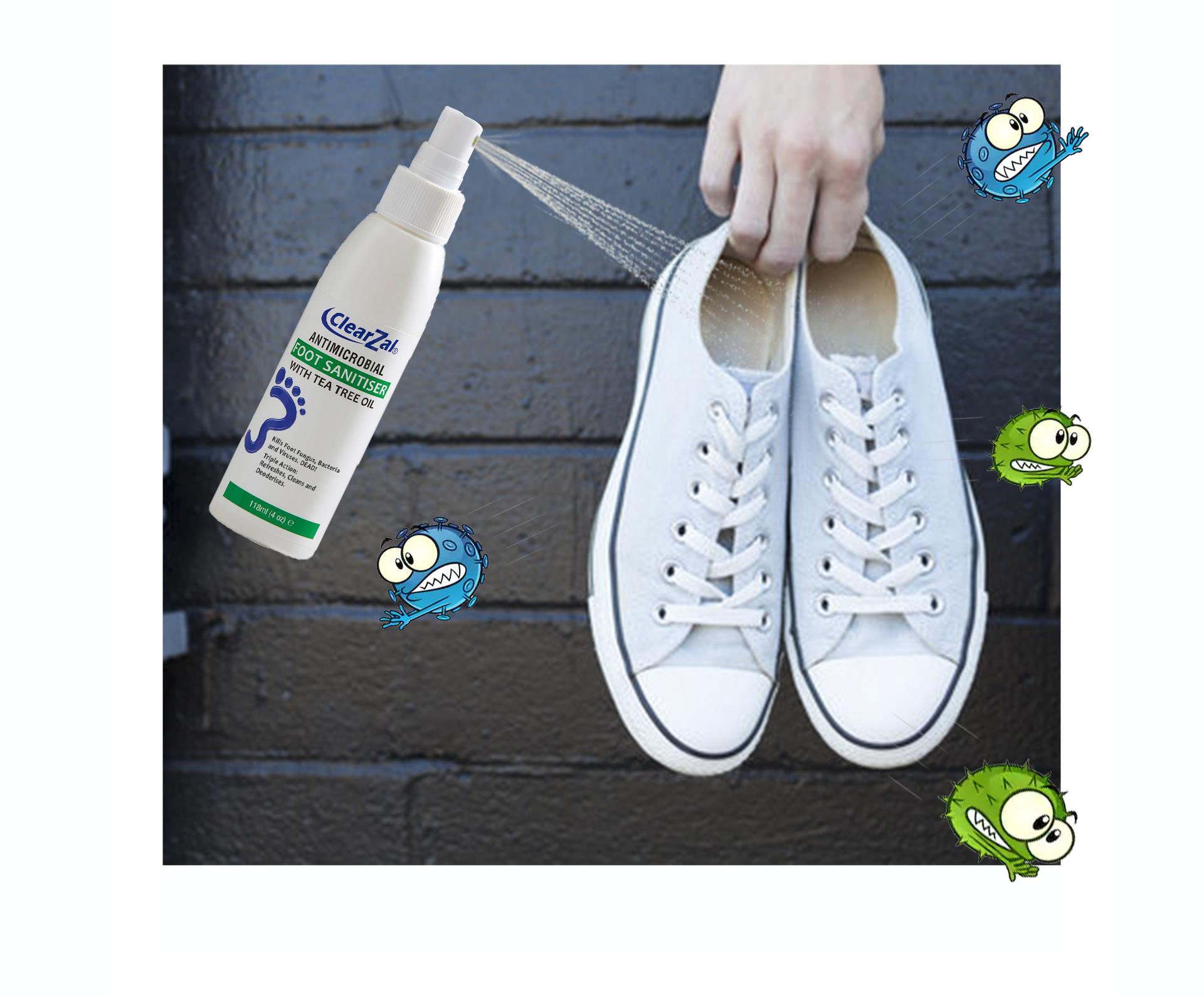 Foot Sanitiser - Aplicando Spray Zapatos